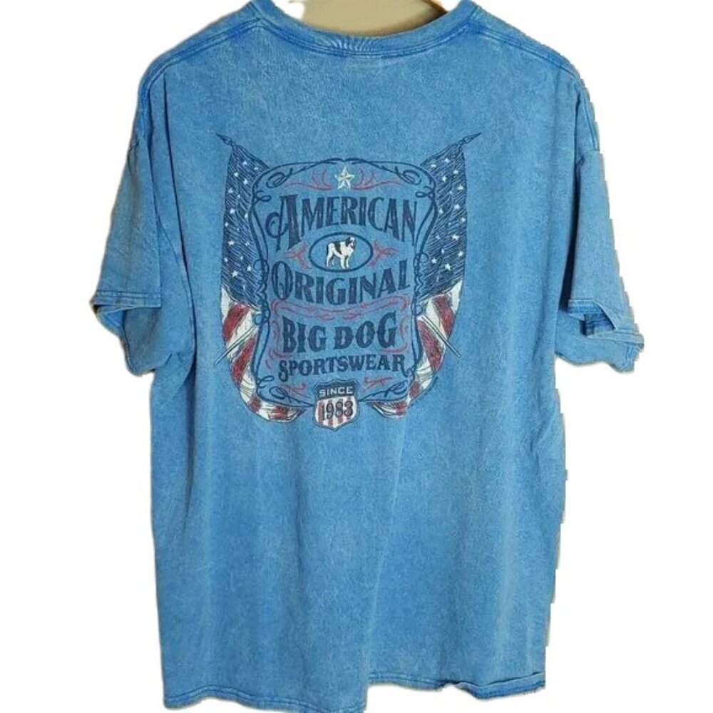 Vtg Big Dogs T-Shirt XL Blue Mineral Wash American Original‎ 1983 Streetwear 90s